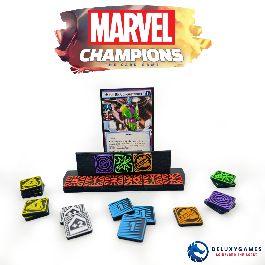 Marvel Champions: 2 tableros + 85 Tokens IMANTADOS de estado, daño, amenaza, aceleración y genéricos