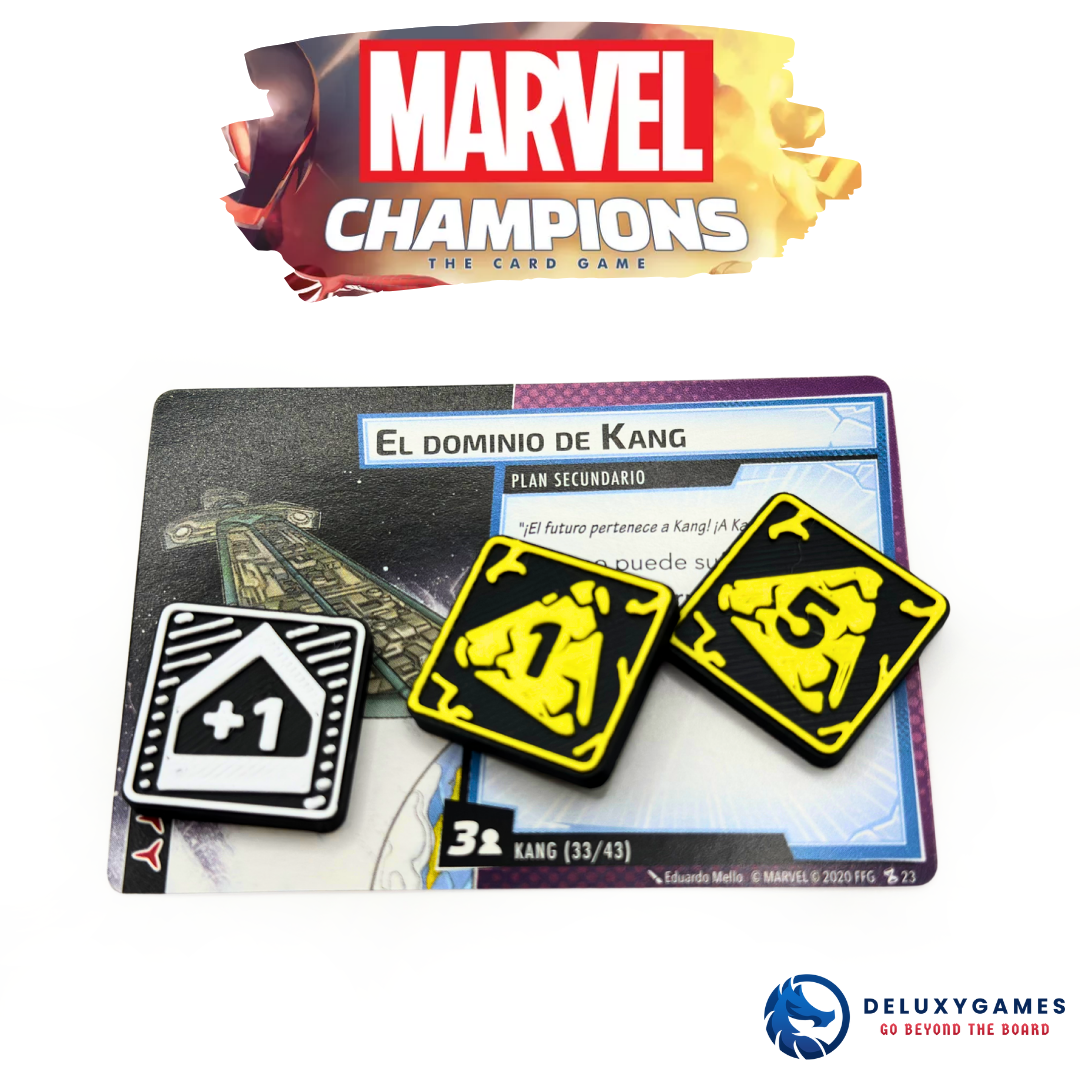 Marvel Champions: 2 tableros + 85 Tokens IMANTADOS de estado, daño, amenaza, aceleración y genéricos