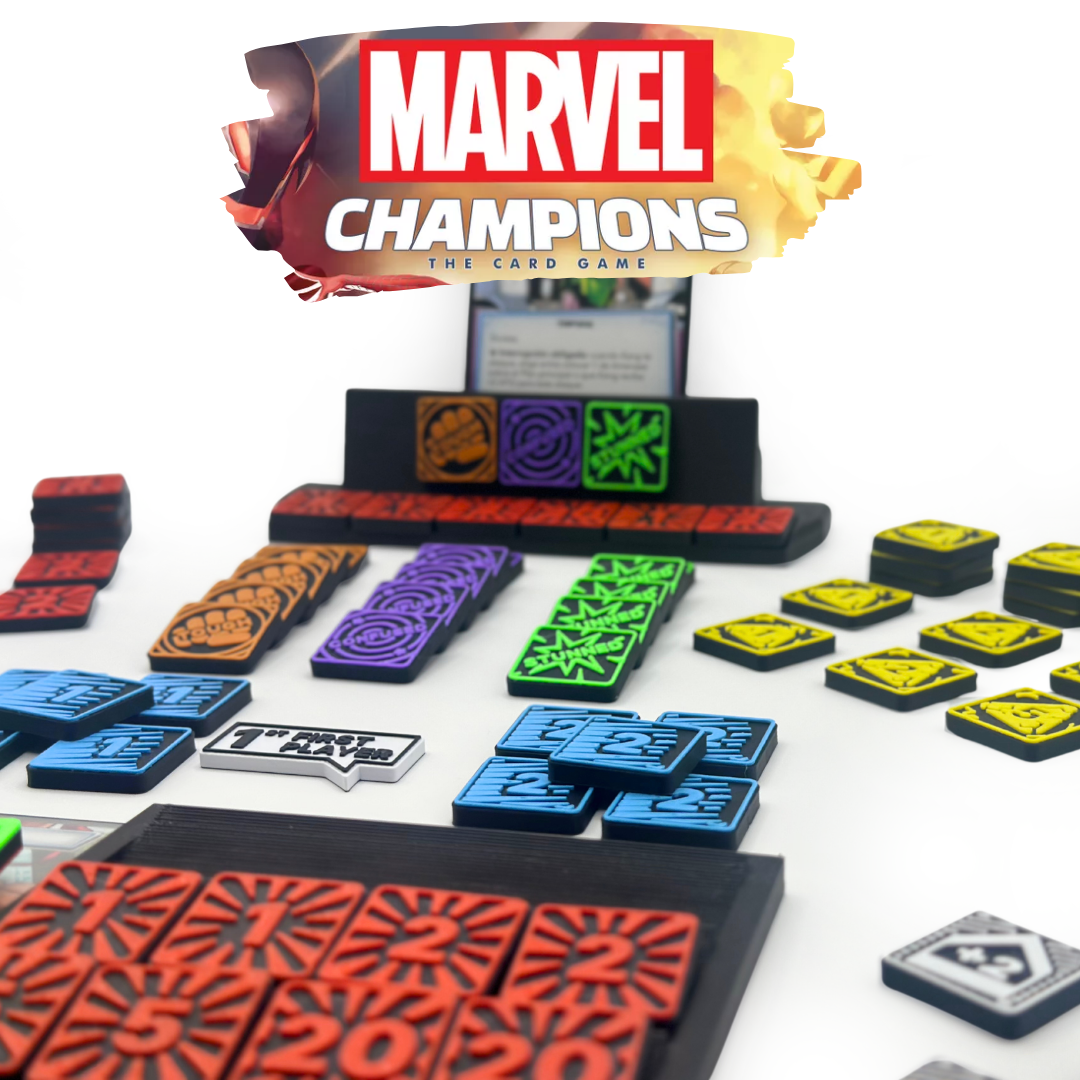 Marvel Champions: 2 tableros + 85 Tokens IMANTADOS de estado, daño, amenaza, aceleración y genéricos