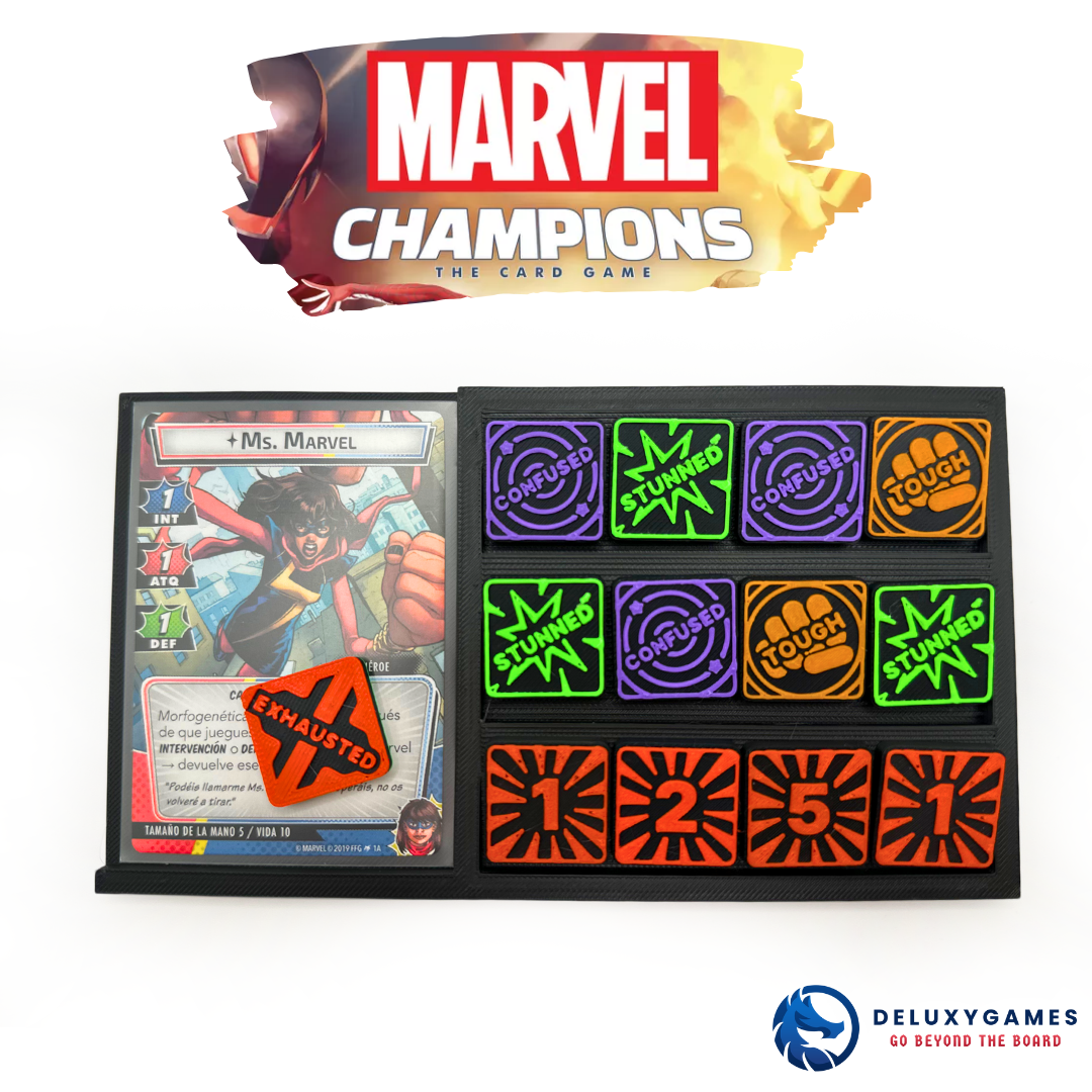 Marvel Champions: 2 tableros + 85 Tokens IMANTADOS de estado, daño, amenaza, aceleración y genéricos