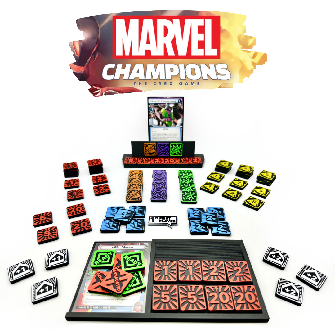 Marvel Champions: 2 tableros + 85 Tokens IMANTADOS de estado, daño, amenaza, aceleración y genéricos
