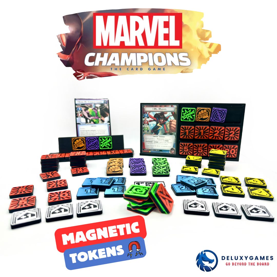 Marvel Champions: 2 tableros + 85 Tokens IMANTADOS de estado, daño, amenaza, aceleración y genéricos