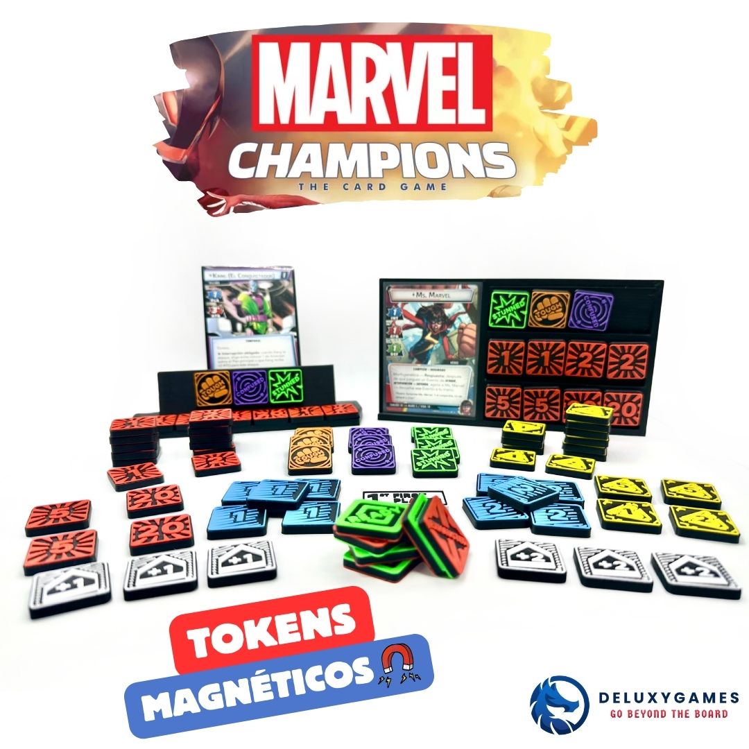 Marvel Champions: 2 tableros + 85 Tokens IMANTADOS de estado, daño, amenaza, aceleración y genéricos