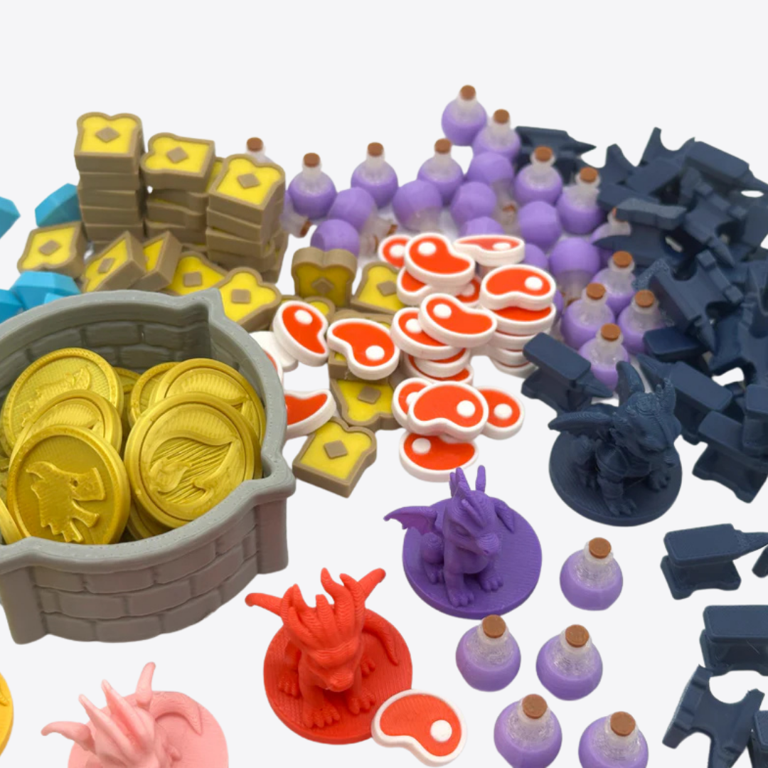 Flamecraft Deluxe Upgrade Kit – Dragons, Resources, Coins & Well (Unofficial) Upgrades & 3D Printed Accessories | DeluxyGames