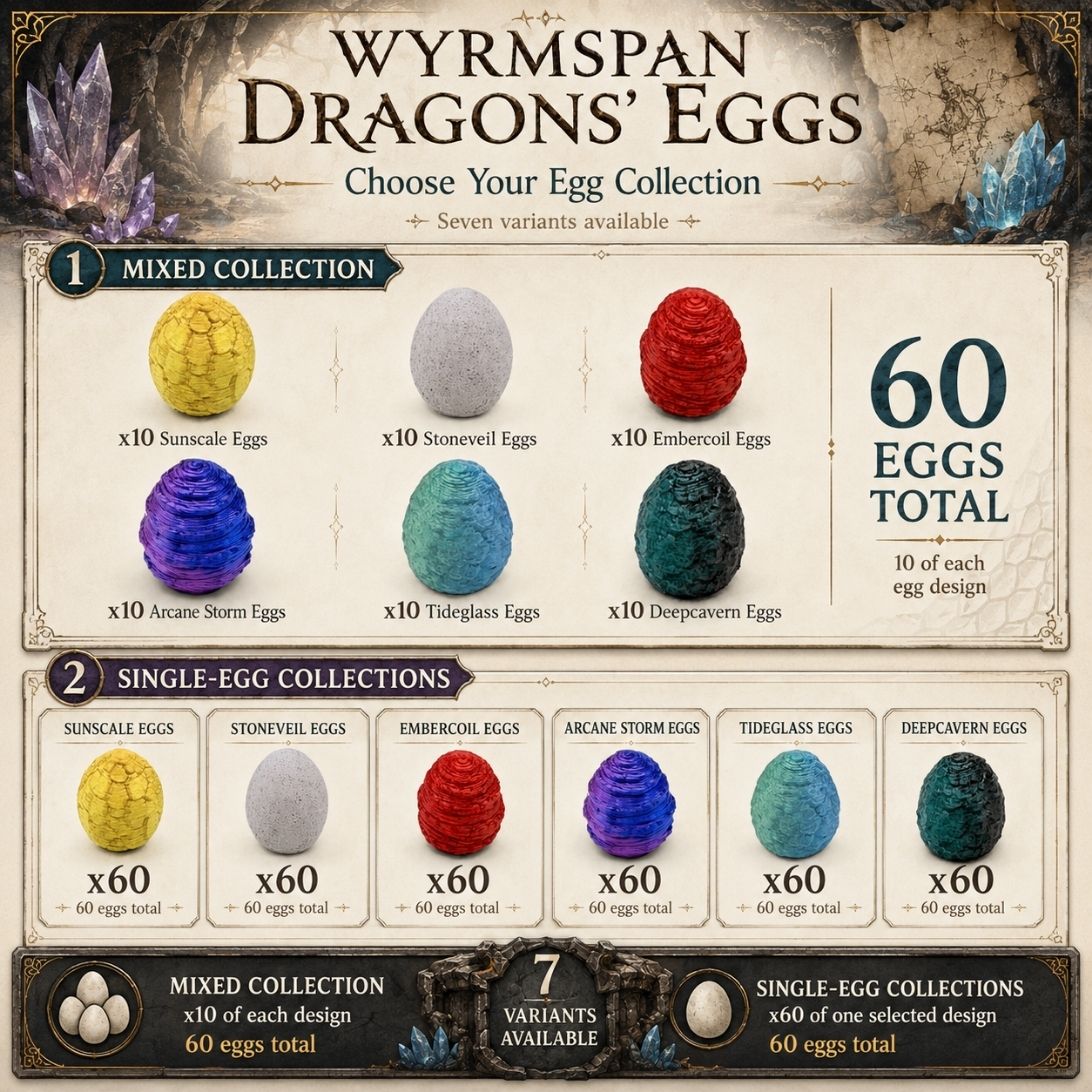 Dragon Eggs Collection Compatible with Wyrmspan | Premium Egg Tokens Upgrades & 3D Printed Accessories | DeluxyGames