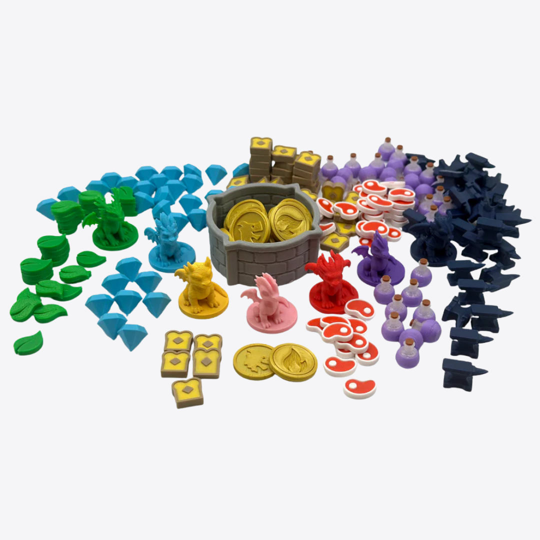 Flamecraft Deluxe Upgrade Kit – Dragons, Resources, Coins & Well (Unofficial) Upgrades & 3D Printed Accessories | DeluxyGames