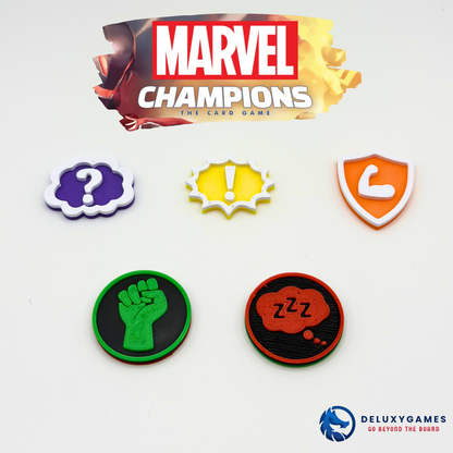 Marvel Champions: 50 Tokens de estado duro, confundido, aturdido y preparado/agotado.