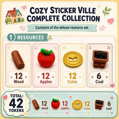 Cozy Stickerville Deluxe Resource Tokens Upgrades & 3D Printed Accessories | DeluxyGames