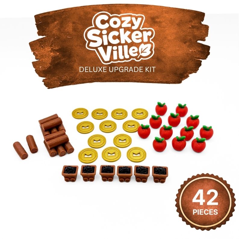 Cozy Stickerville Deluxe Resource Tokens Upgrades & 3D Printed Accessories | DeluxyGames