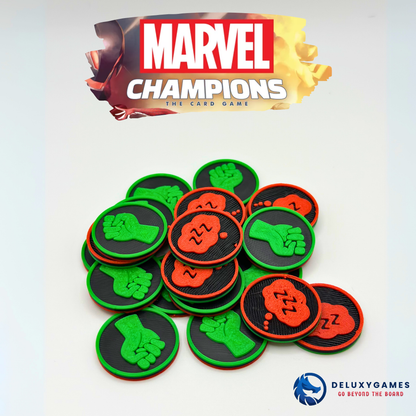 Marvel Champions: 50 Tokens de estado duro, confundido, aturdido y preparado/agotado.