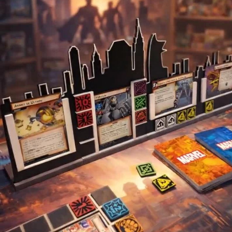 Marvel Champions New York Skyline Card Holder Upgrades & 3D Printed Accessories | DeluxyGames