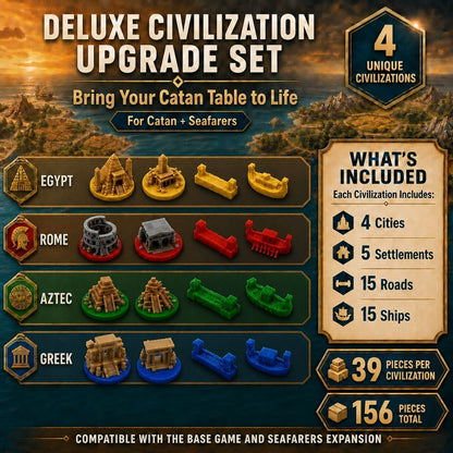 Catan Ancient Civilizations Upgrade Set Upgrades & 3D Printed Accessories | DeluxyGames