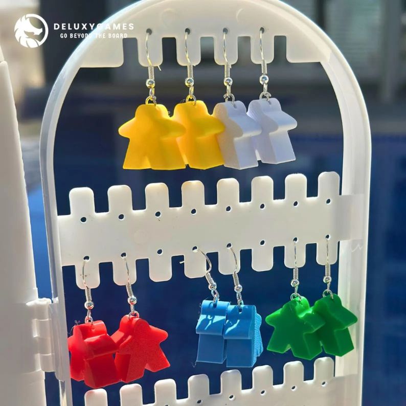 Meeple Earrings – Colorful Board Game Jewelry (Set of 10 Colors) Upgrades & 3D Printed Accessories | DeluxyGames