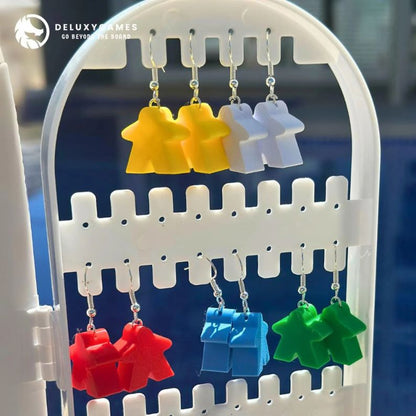 Meeple Earrings – Colorful Board Game Jewelry (Set of 10 Colors) Upgrades & 3D Printed Accessories | DeluxyGames
