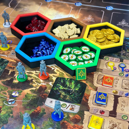 Magnetic Hexagon Token Trays – Velvet-Lined Modular Organizers Upgrades & 3D Printed Accessories | DeluxyGames