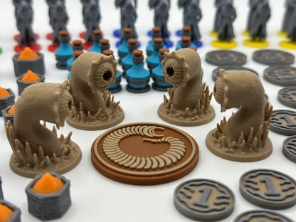 Dune Imperium + Uprising: 90 tokens para recursos, agentes, espías y gusanos de arena