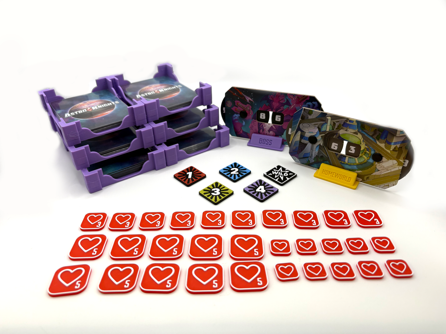 Astro Knights Deluxe Upgrade Set – Health Tokens, Boss & Homeworld Dials, Modular Market Holders, Storage Box Insert
