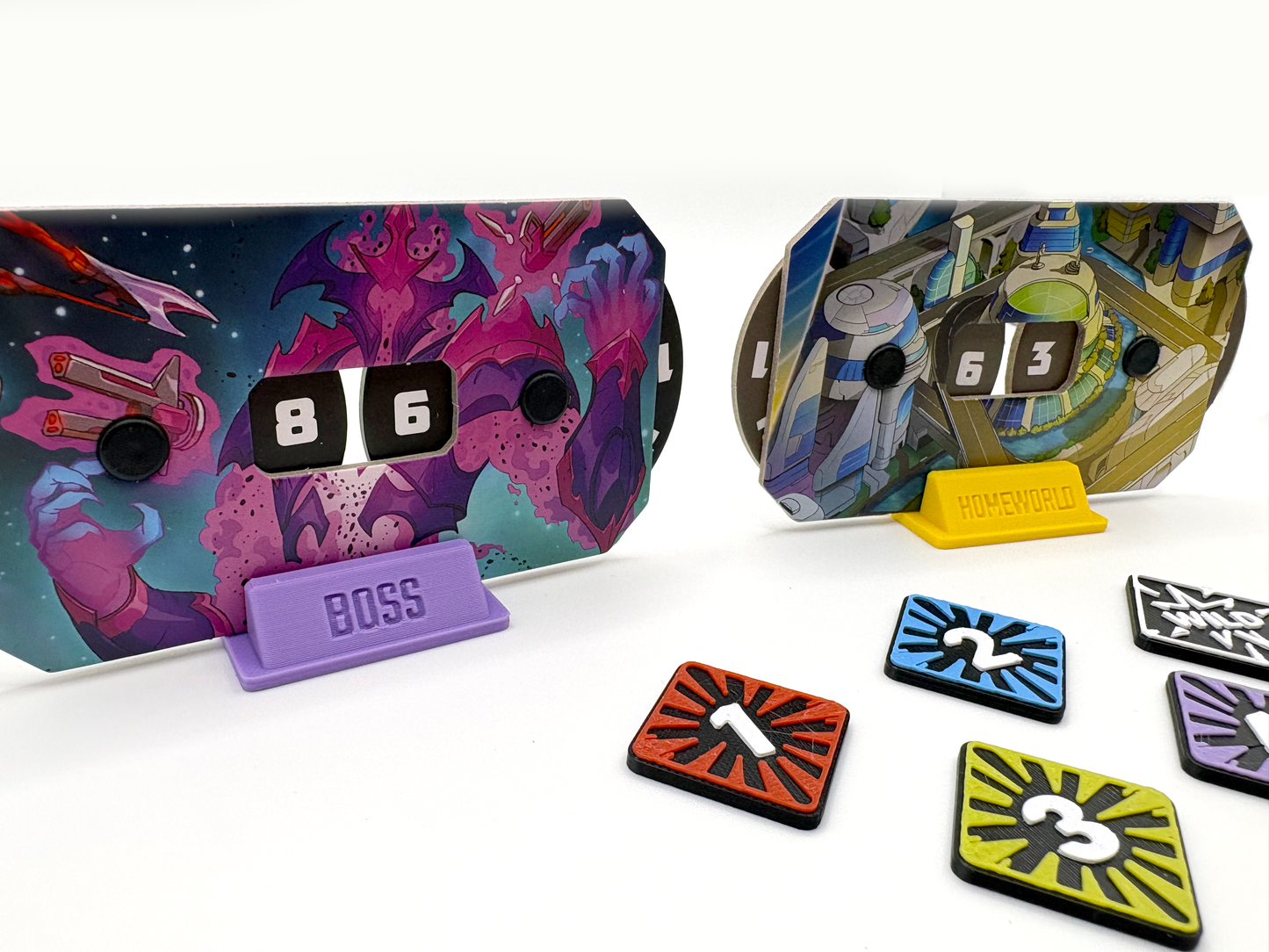 Astro Knights Deluxe Upgrade Set – Health Tokens, Boss & Homeworld Dials, Modular Market Holders, Storage Box Insert