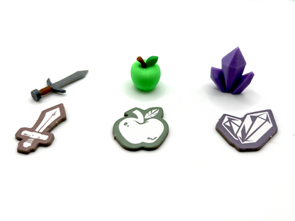 Explorers of Navoria: Deluxe Upgrade Kit [57 Pieces] Apples, Swords, Crystals & Resource Holders | Premium Board Game Accessories