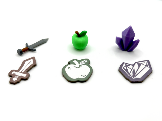 Explorers of Navoria: Deluxe Upgrade Kit [57 Pieces] Apples, Swords, Crystals & Resource Holders | Premium Board Game Accessories