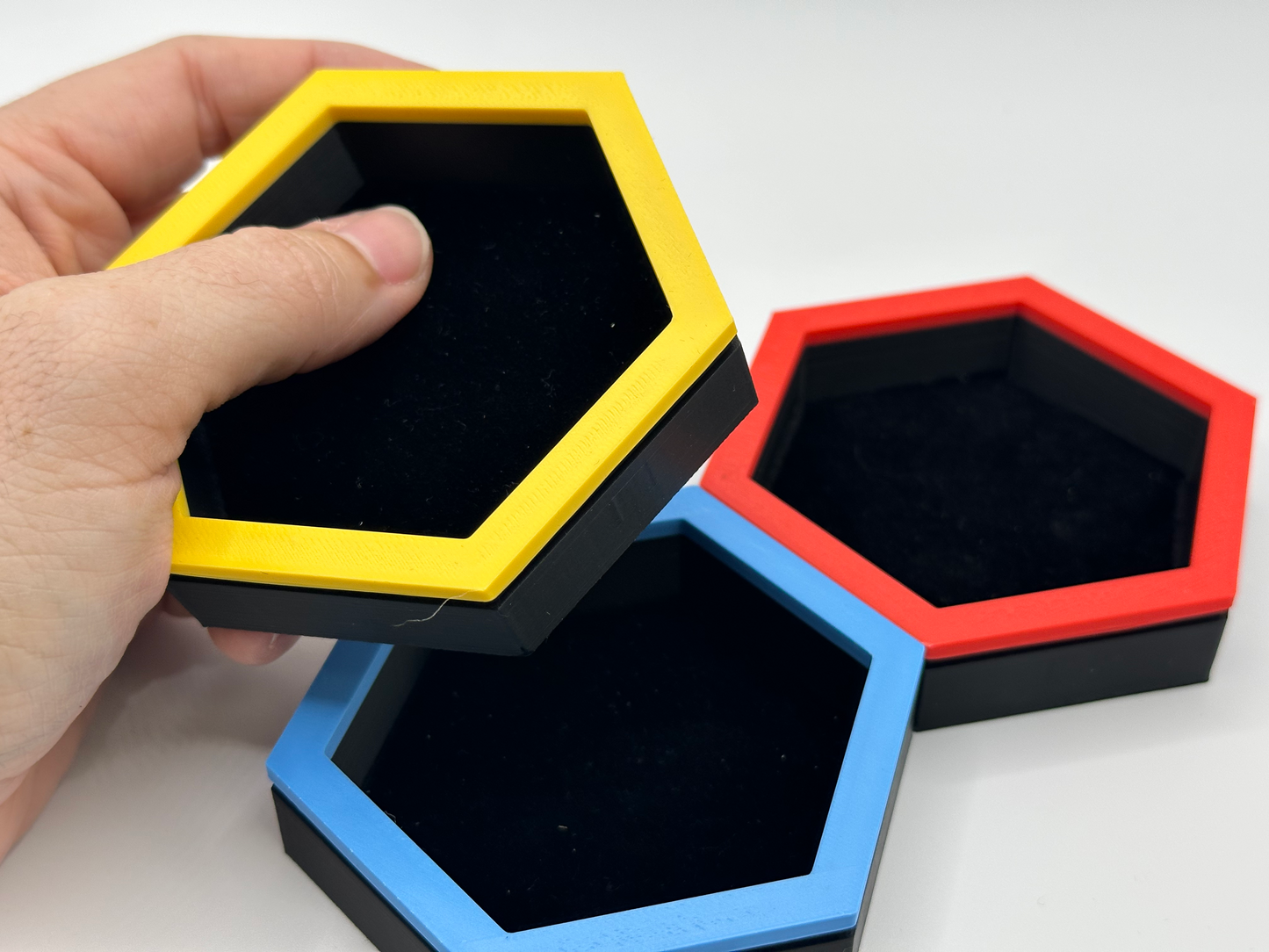 Magnetic Hexagon Token Trays – Velvet-Lined Modular Organizers