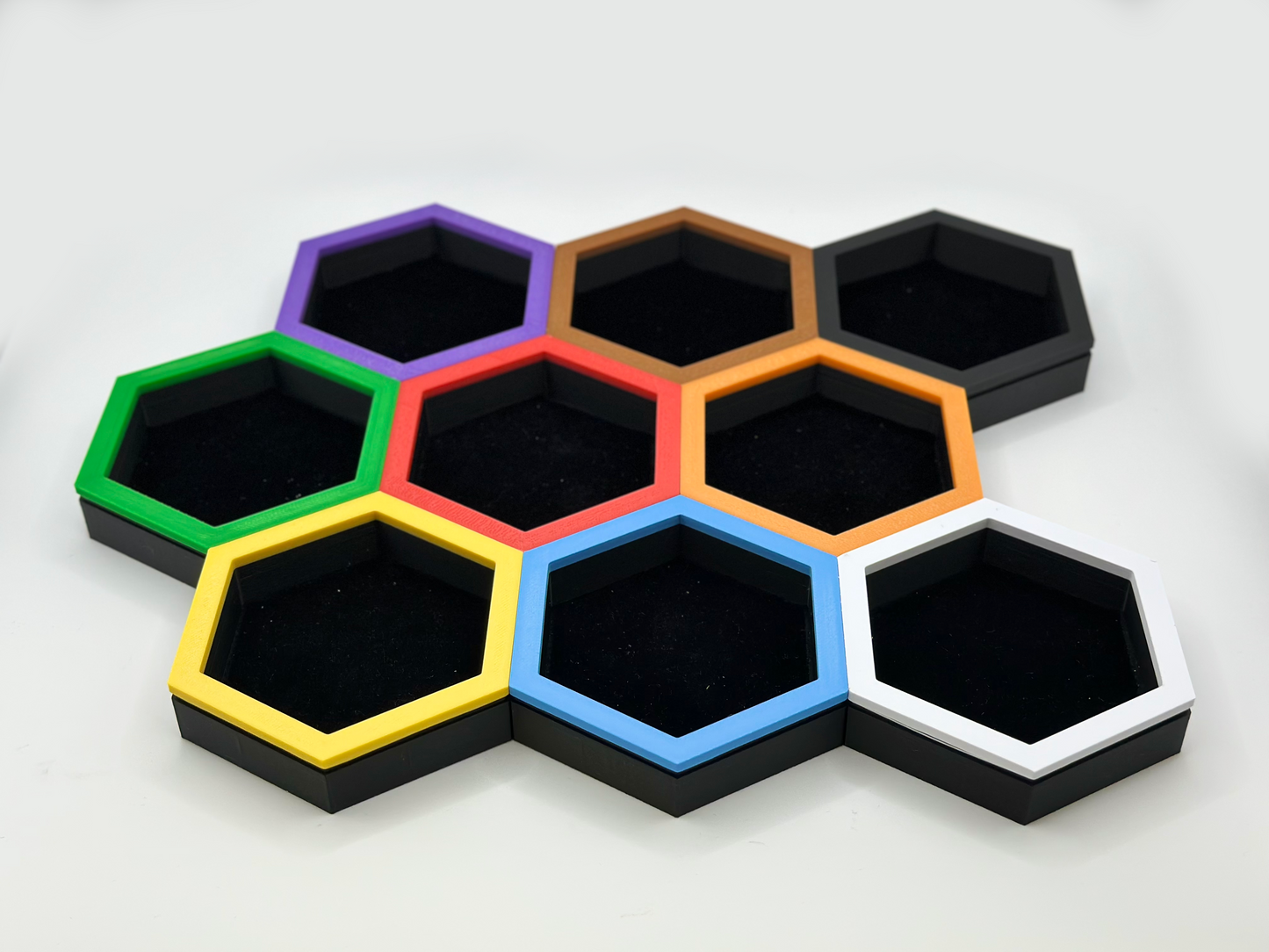 Magnetic Hexagon Token Trays – Velvet-Lined Modular Organizers